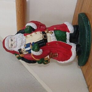 Vintage Christmas Santa Cast Iron Door Stop Hand-painted  Rustic Primitive Retro